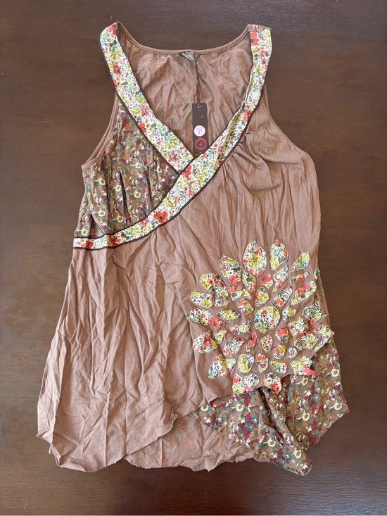 Language Tops - Language Brown Floral-Trim Sleeveless Tank